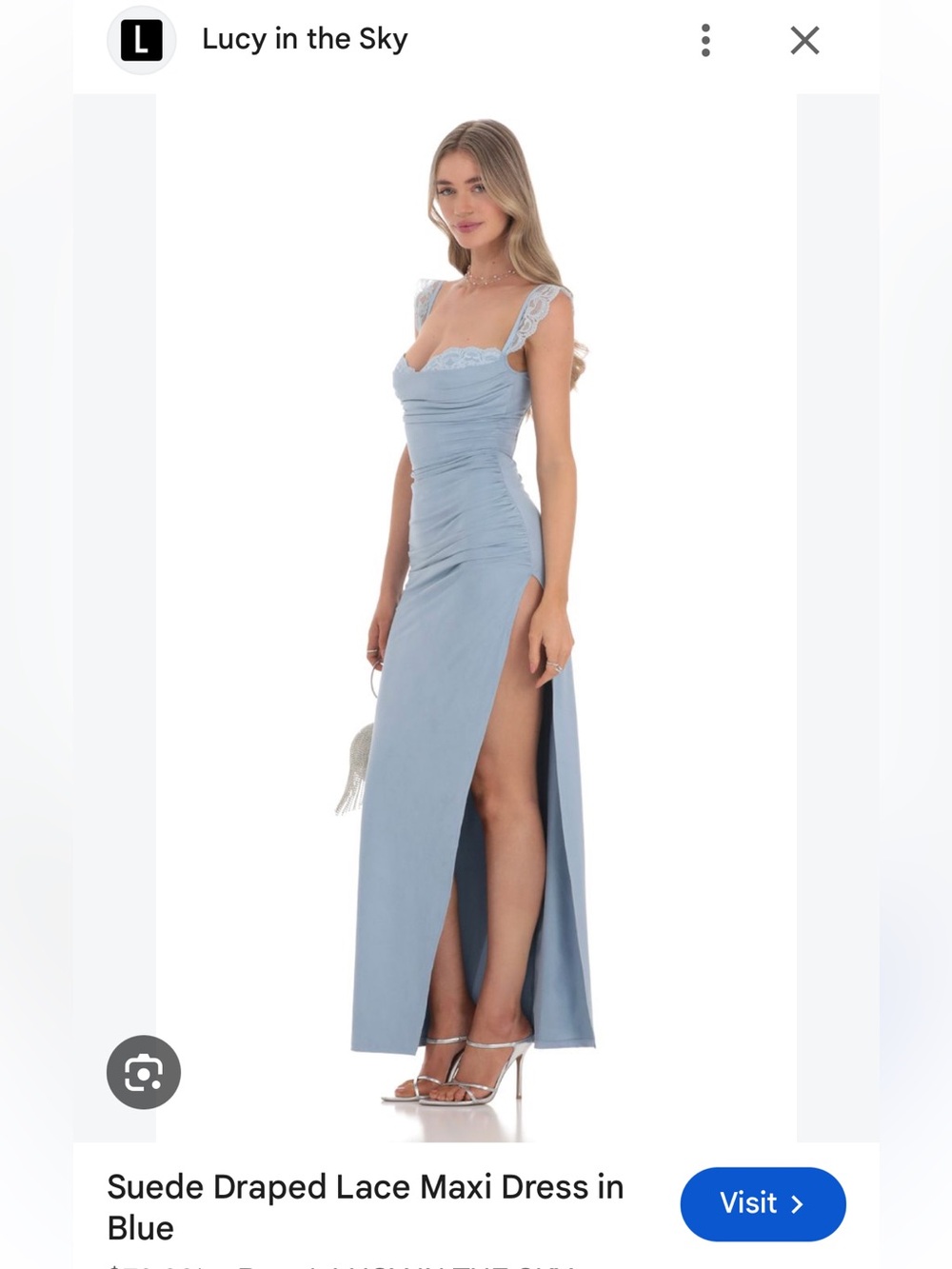 Lucy in the Sky suede draped lace maxi Powder blue dress M